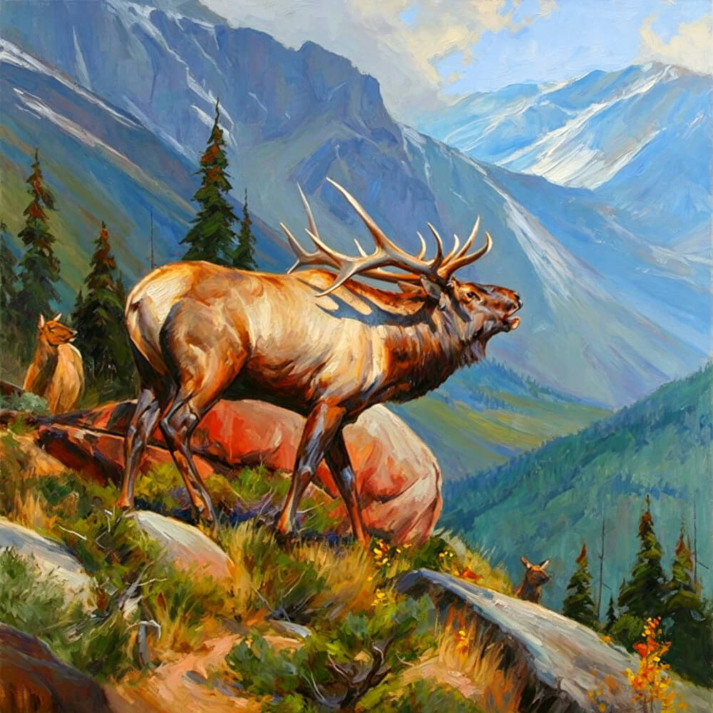 Majestic elk in mountain landscape cross stitch kit for beginners