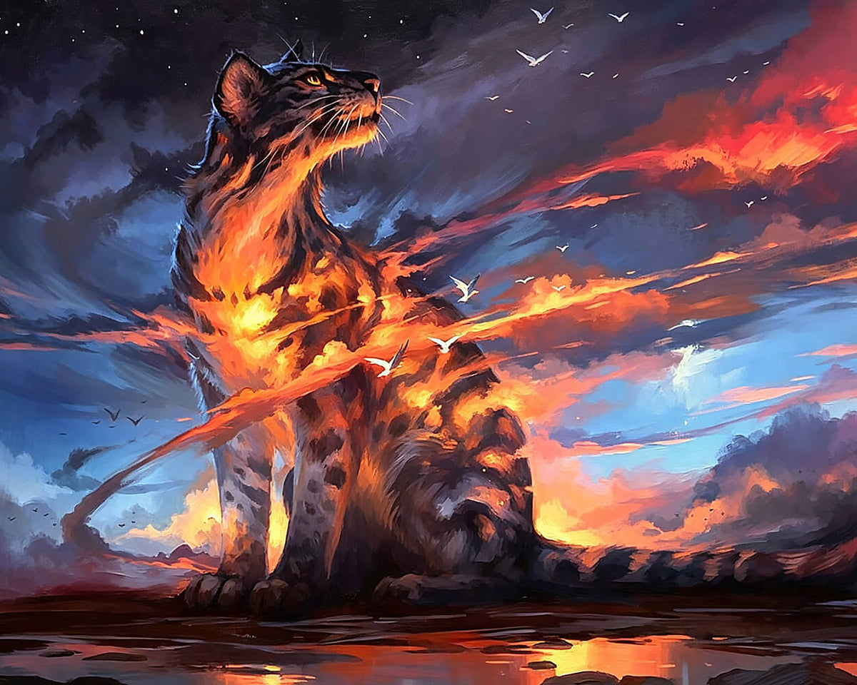 Majestic fire and light leopard cross stitch kit for beginners