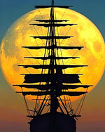 Majestic full moon and tall ship silhouette cross stitch kit for beginners