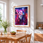 Majestic galaxy lion cross stitch artwork displayed on wall as home decor