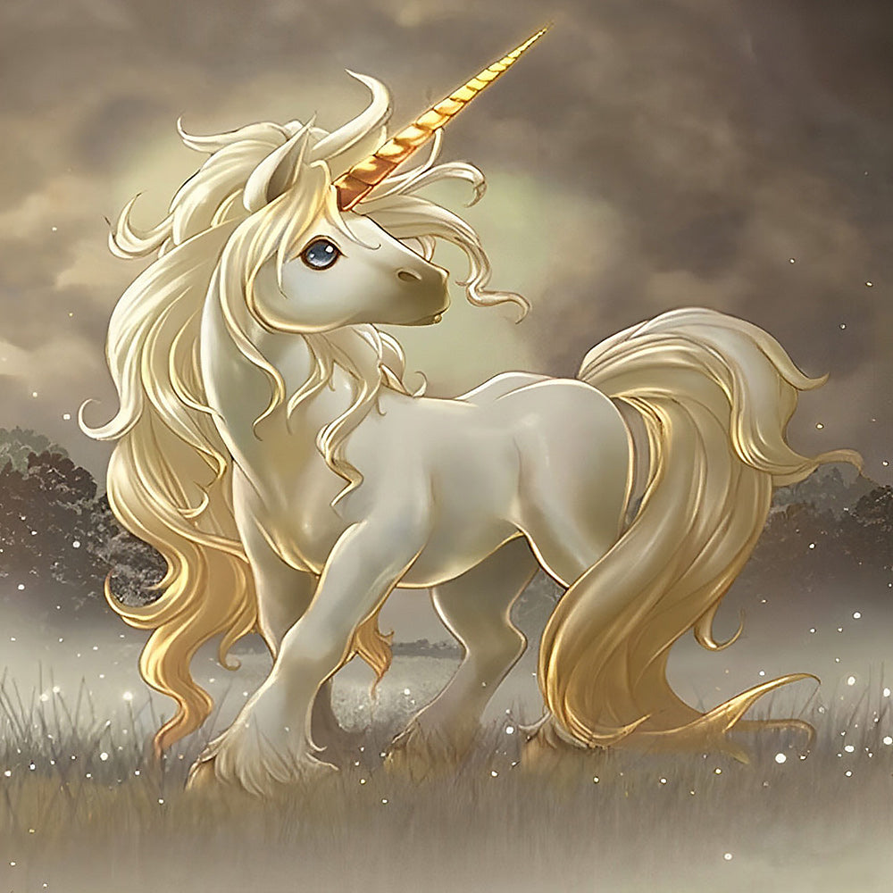 Majestic golden unicorn in mist paint by numbers kit for beginners