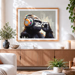 Finished majestic gorilla with headphones paint by numbers artwork displayed as home decor