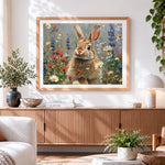 Finished majestic hare in a wildflower meadow cross stitch artwork displayed
