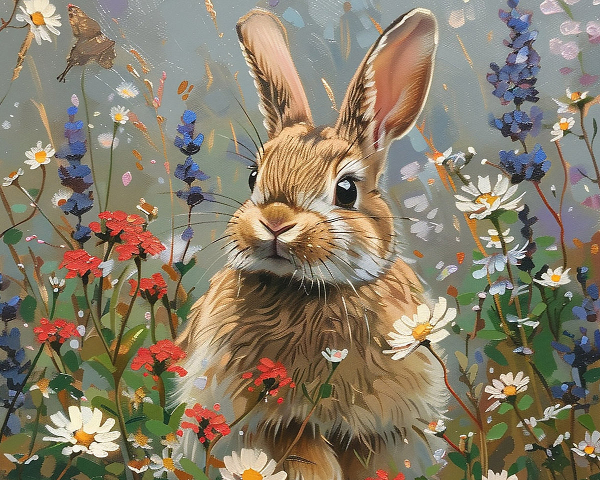 Majestic hare in a wildflower meadow cross stitch kit for beginners