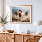 Majestic horses running in the wild paint by numbers artwork displayed on wall as home decor