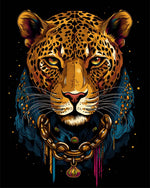 Majestic leopard with gold chain paint by numbers kit for beginners