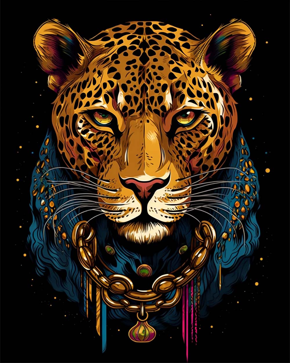 Majestic leopard with gold chain paint by numbers kit for beginners