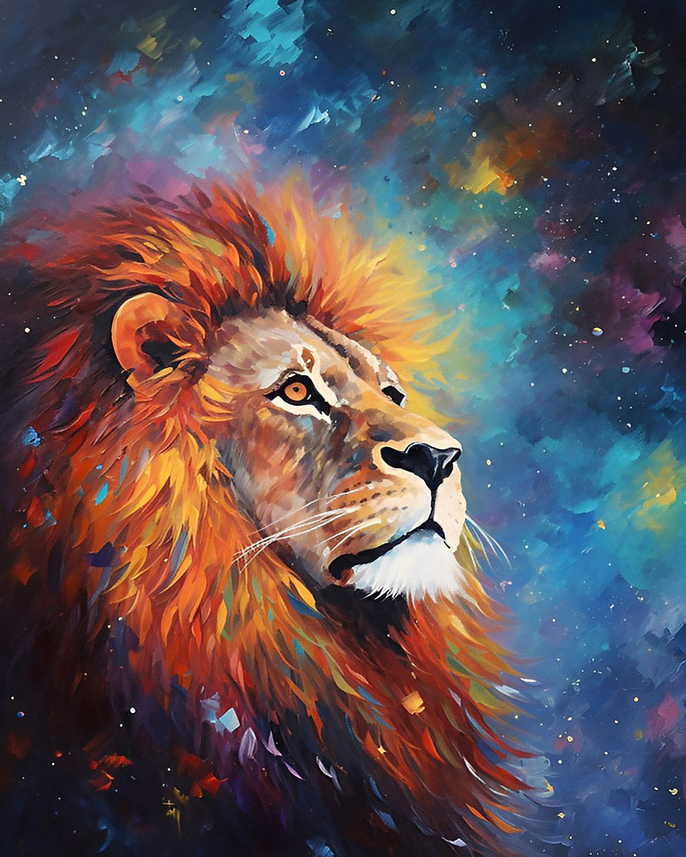 Majestic lion in starry night sky cross stitch kit for beginners