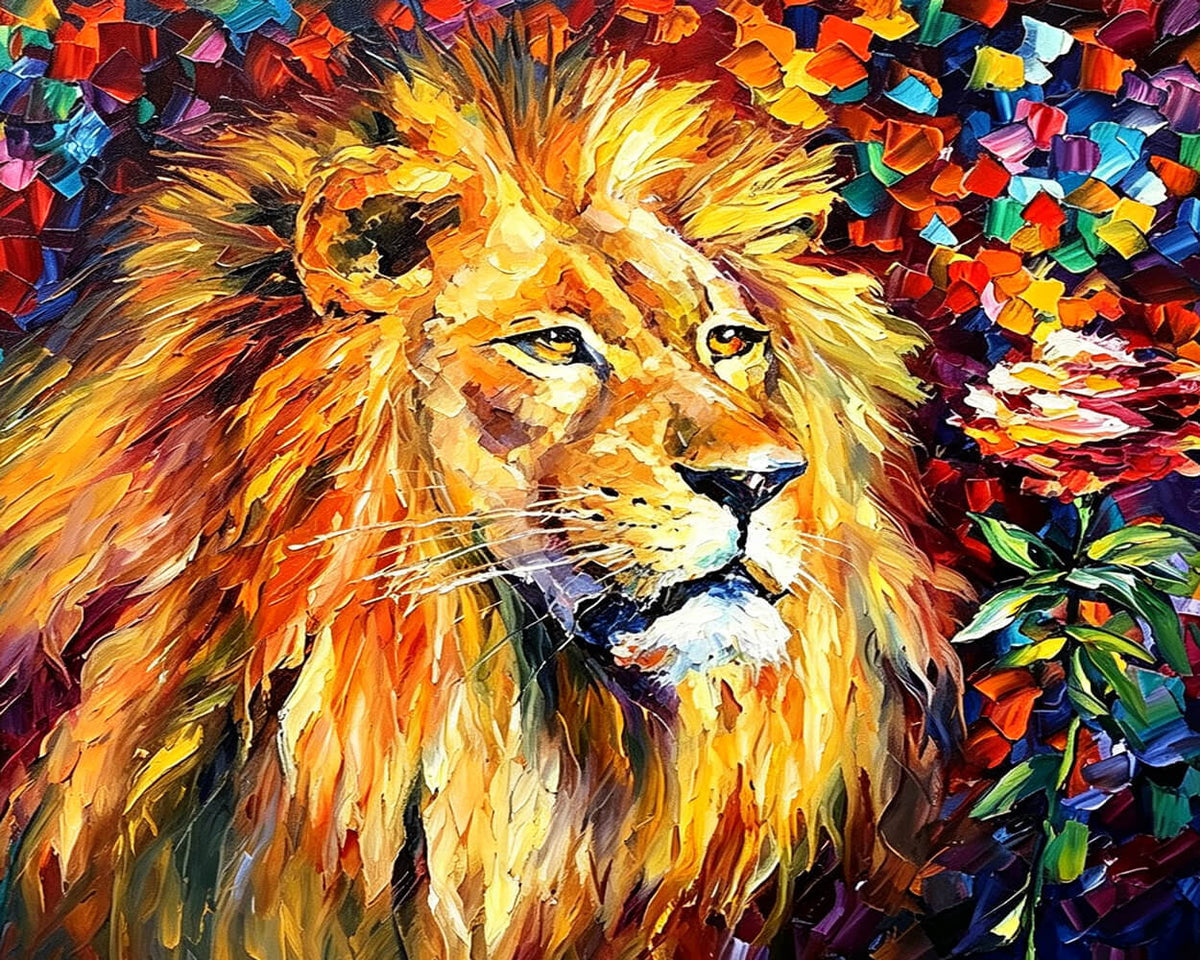Majestic lion with flowers paint by numbers kit for beginners