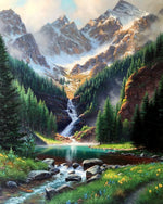 Majestic mountain waterfall and wildflowers paint by numbers kit for beginners