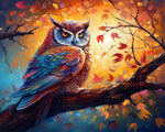 Majestic owl in autumn sunset cross stitch kit for beginners