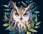Majestic owl with green leaves cross stitch kit for beginners