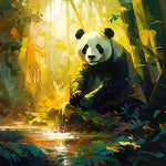Majestic panda by a sunlit bamboo stream cross stitch kit for beginners