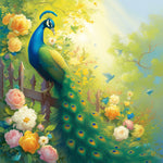Majestic peacock in a peony garden cross stitch kit for beginners