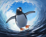 Majestic penguin swimming in a wave cross stitch kit for beginners