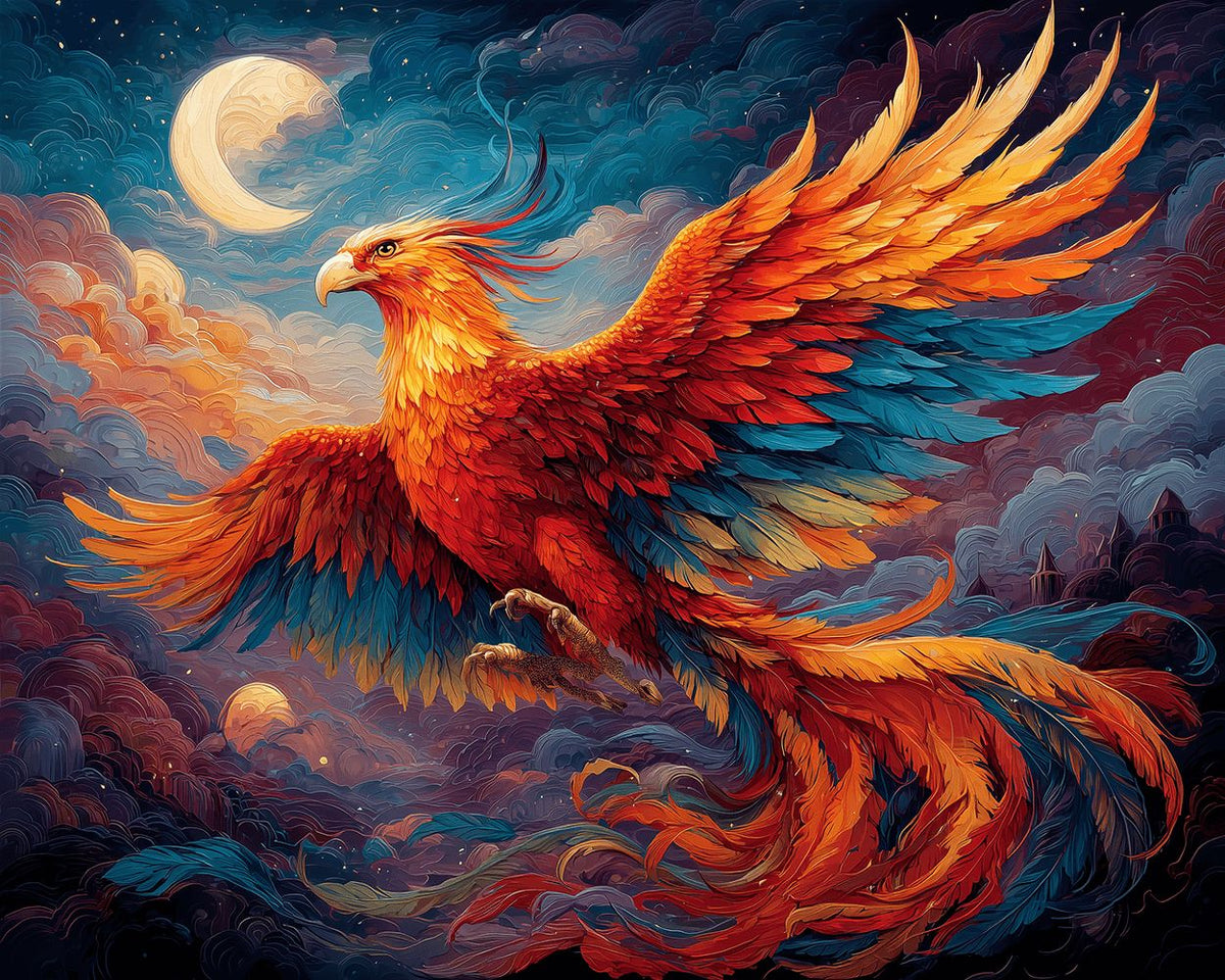 Majestic phoenix flying under the moon paint by numbers kit for beginners