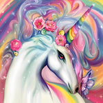 Majestic rainbow unicorn with roses cross stitch kit for beginners
