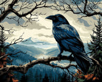 Majestic raven in a mountain landscape paint by numbers kit for beginners