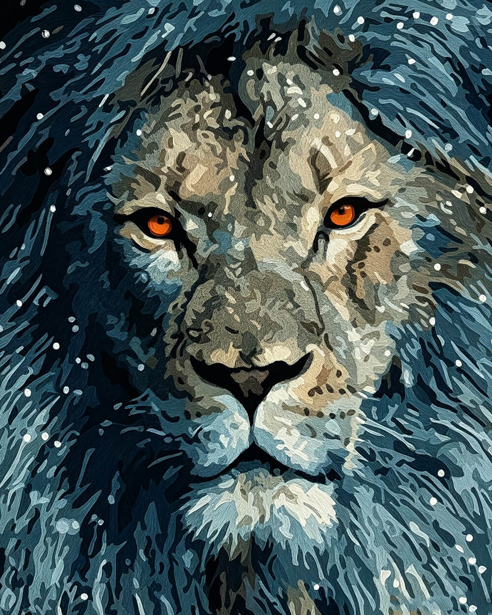 Majestic snowy lion cross stitch kit for beginners