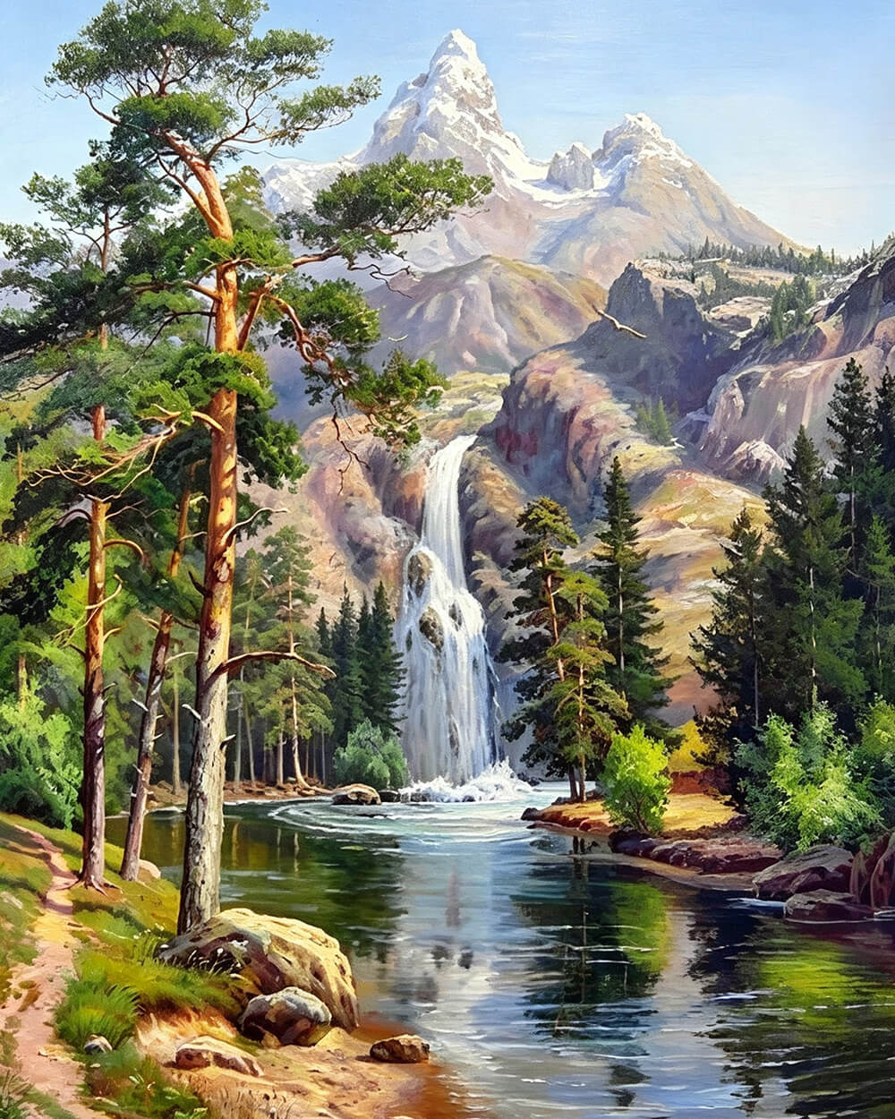 Majestic snowy mountain waterfall cross stitch kit for beginners