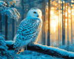 Majestic snowy owl in a winter forest cross stitch kit for beginners
