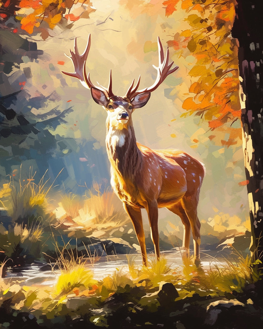 Majestic stag in autumn glow cross stitch kit for beginners