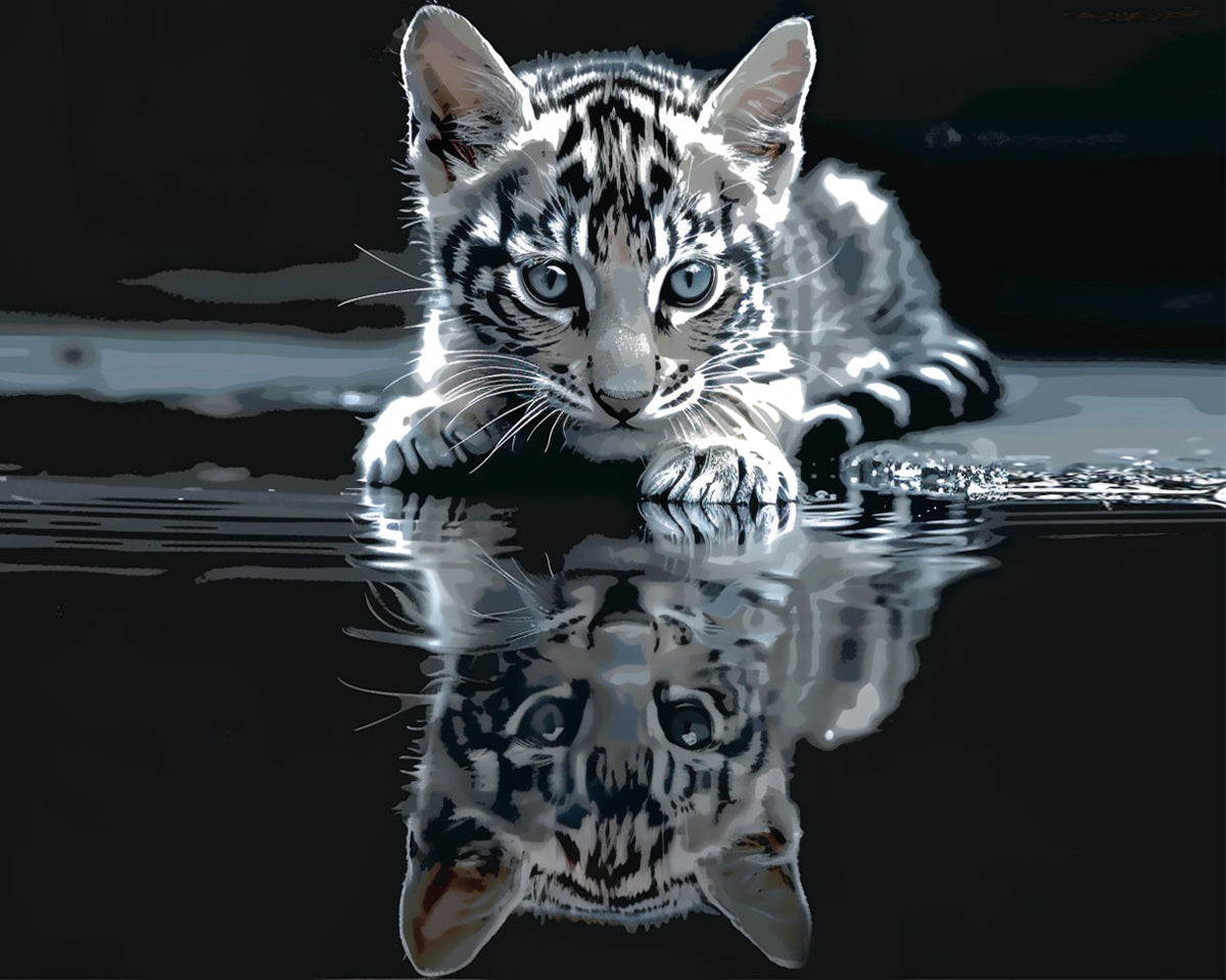 Majestic tabby kitten by the water cross stitch kit for beginners