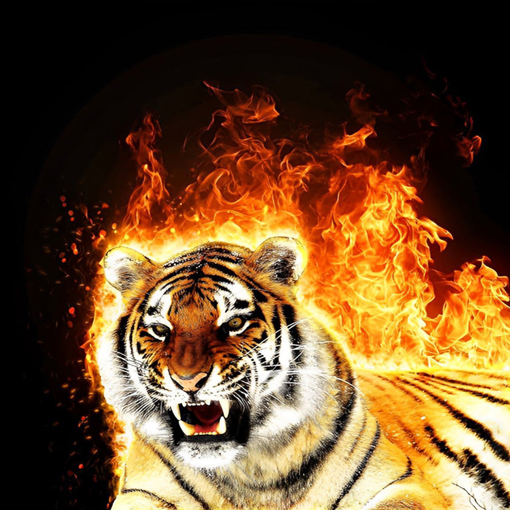 Majestic tiger in fire and flames cross stitch kit for beginners