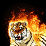 Majestic tiger in fire and flames cross stitch kit for beginners