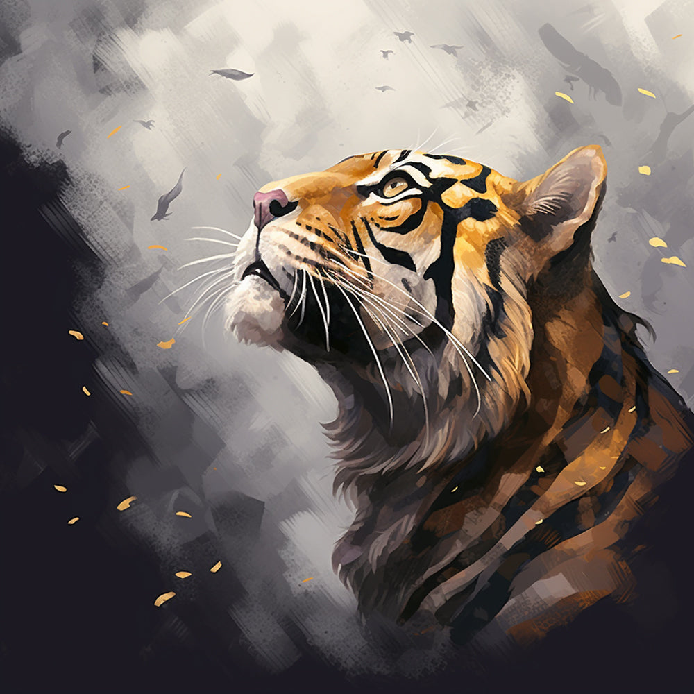 Majestic tiger looking up cross stitch kit for beginners