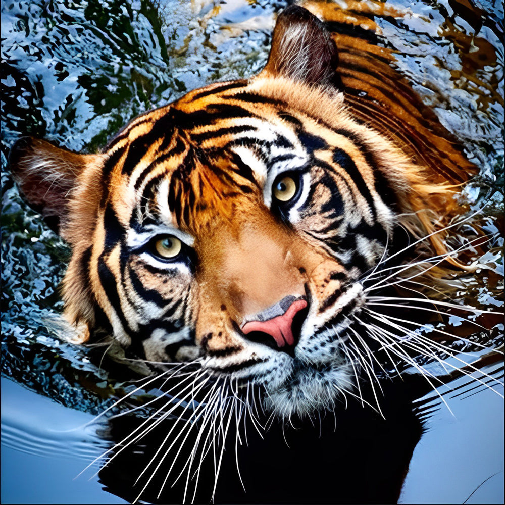 Majestic tiger swimming in water cross stitch kit for beginners