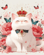 Majestic white cat with crown cross stitch kit for beginners