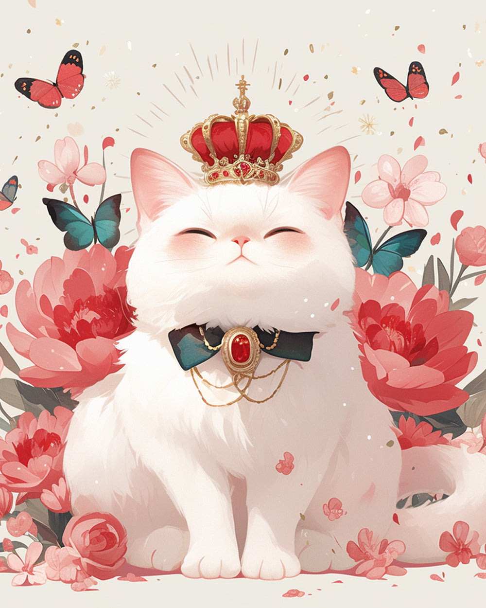 Majestic white cat with crown cross stitch kit for beginners