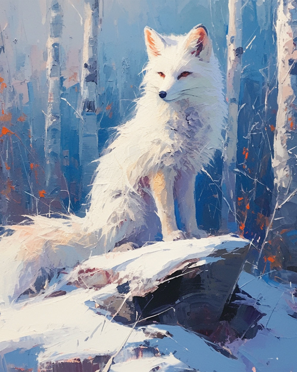Majestic white fox in a snowy forest cross stitch kit for beginners