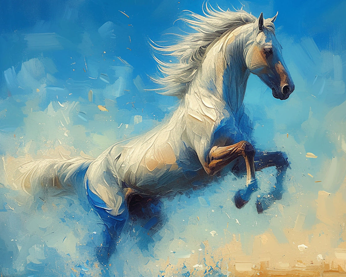Majestic white horse galloping paint by numbers kit for beginners