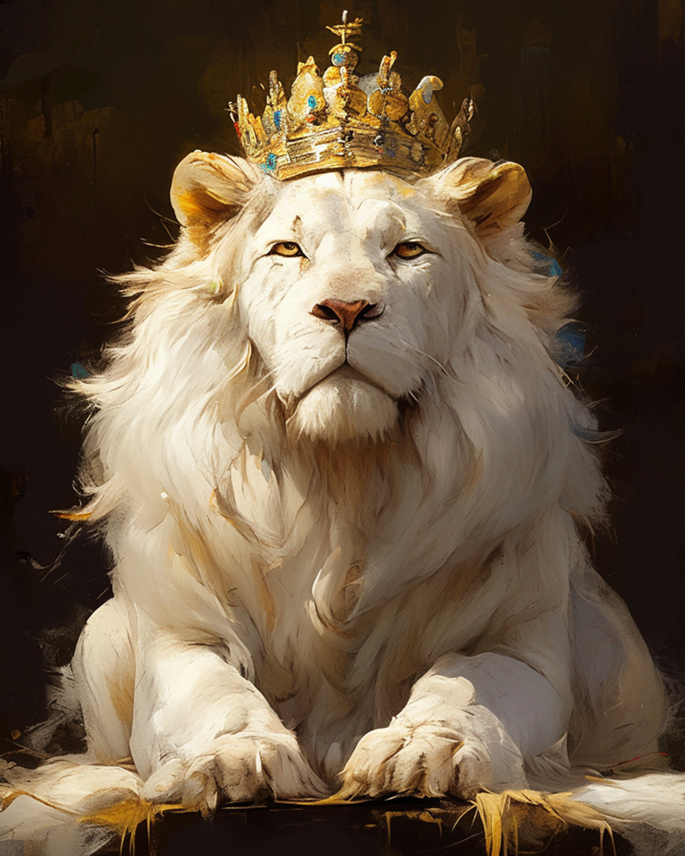Majestic white lion with crown cross stitch kit for beginners