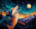 Majestic wolf howling at the moon cross stitch kit for beginners