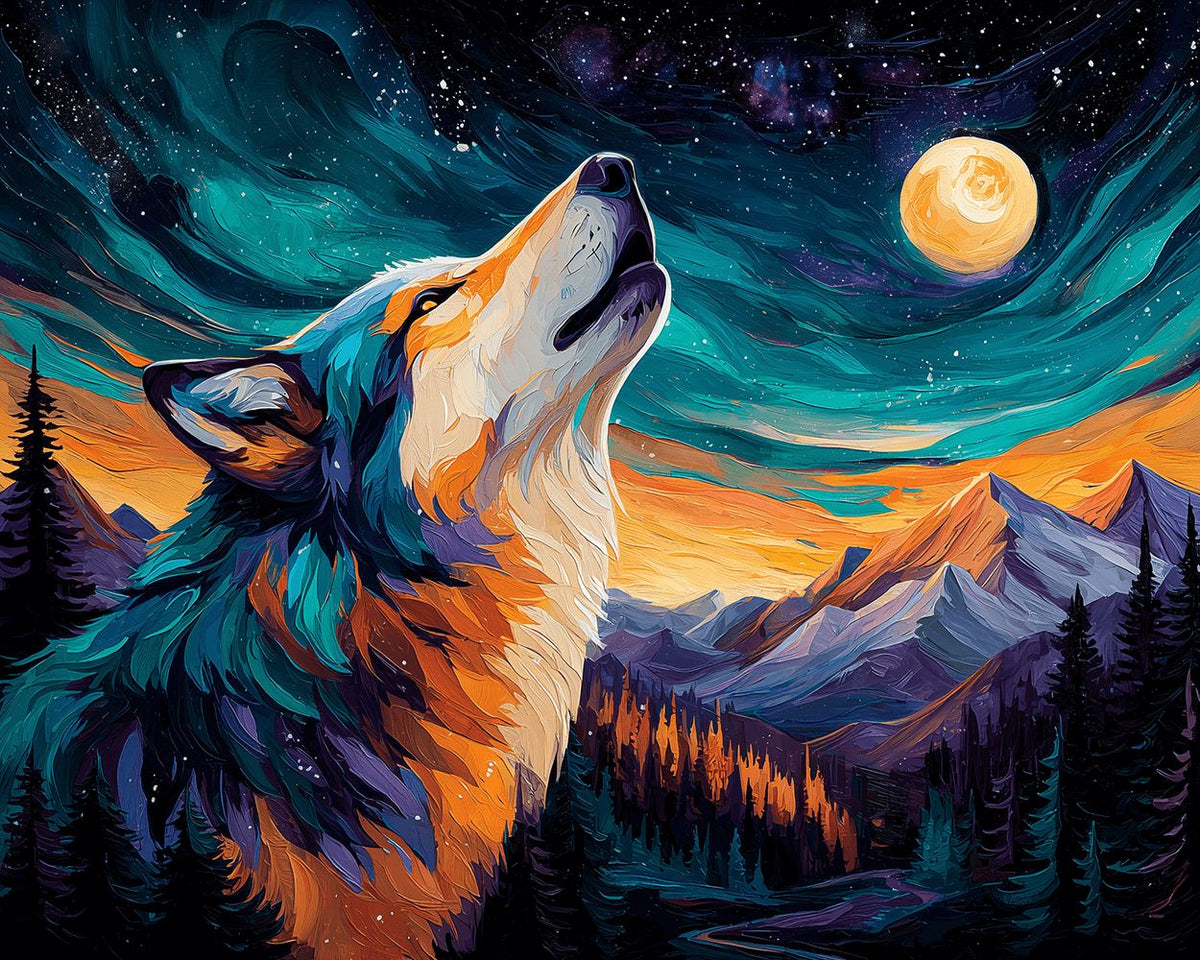 Majestic wolf howling at the moon paint by numbers kit for beginners