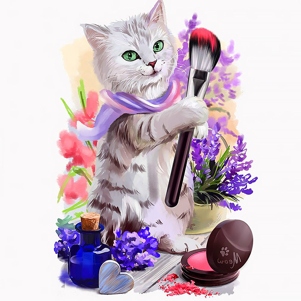 Makeup artist cat cross stitch kit for beginners