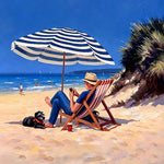 Man and dog relaxing on beach cross stitch kit for beginners