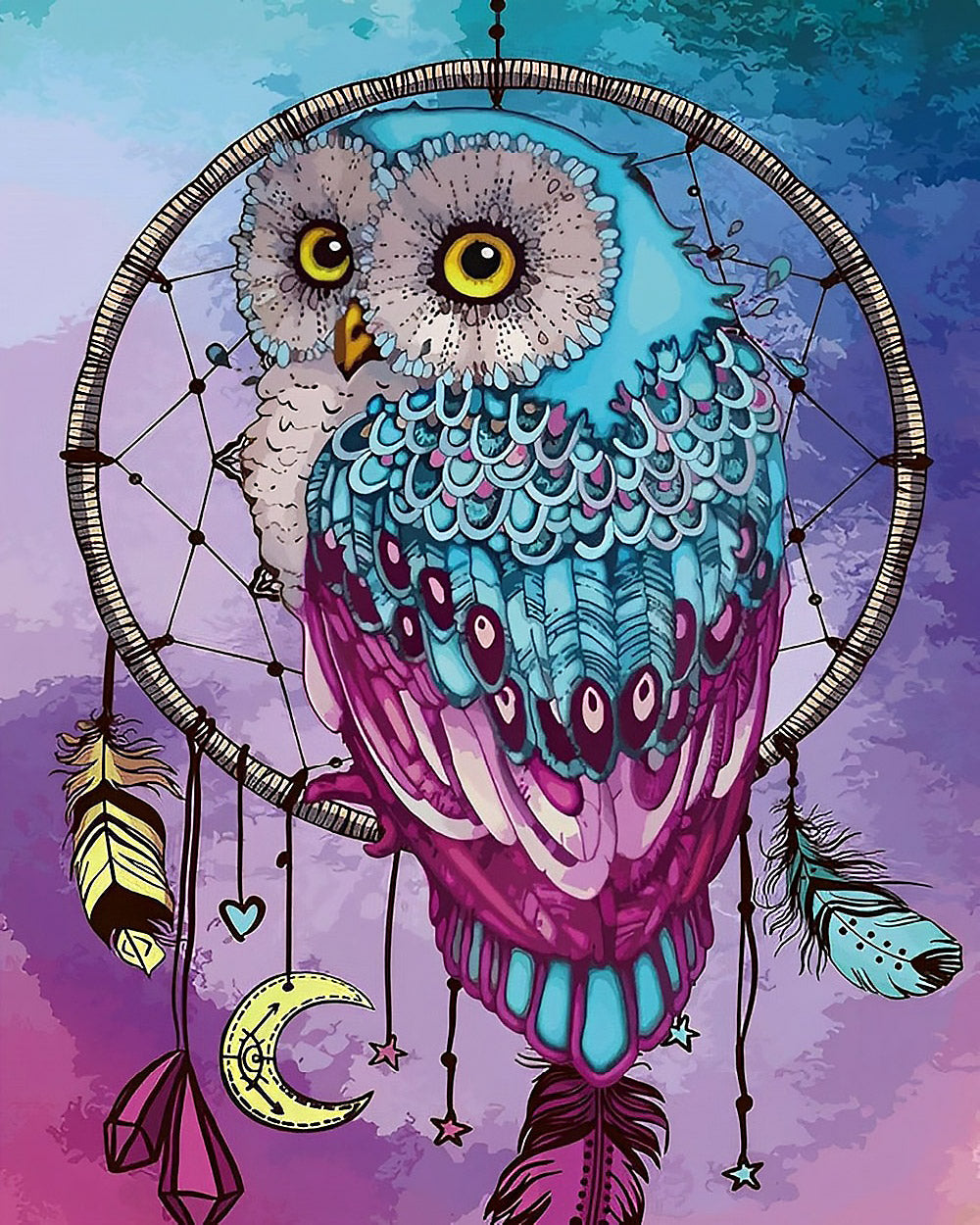 Mandala owl dreamcatcher paint by numbers kit for beginners