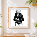 Finished marilyn monroe black and white illustration cross stitch artwork displayed