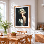 Marilyn monroe fine art portrait cross stitch artwork displayed on wall as home decor