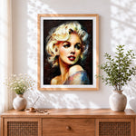 Finished marilyn monroe portrait cross stitch artwork displayed