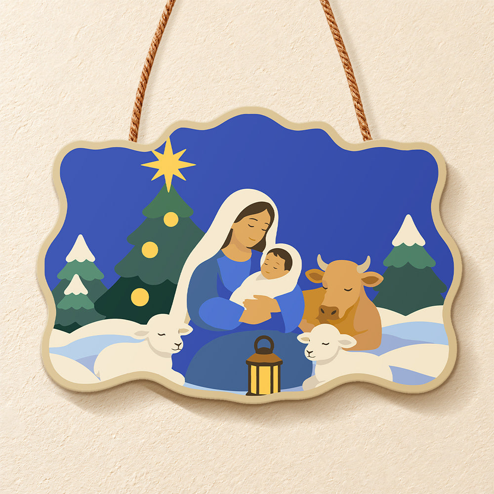 Mary and baby jesus paint by numbers door hanger finished design