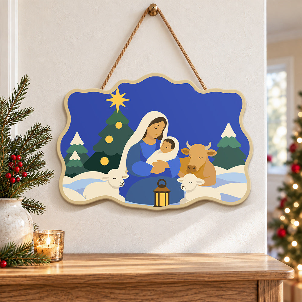Mary and baby jesus paint by numbers door hanger as indoor wall decor
