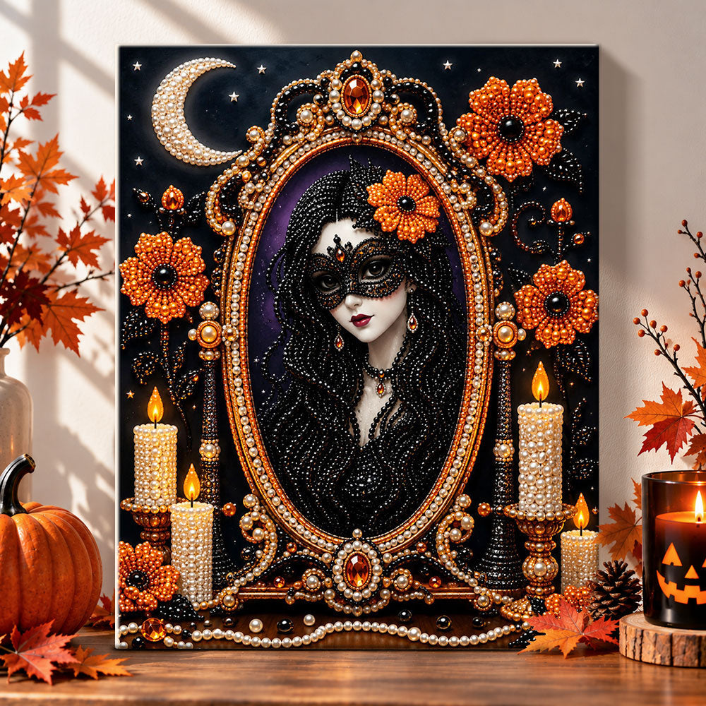 Masquerade lady in magic mirror pearl diamond painting kit for beginners