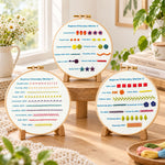 Master fundamental stitch skills embroidery kit finished hoop displayed on a wooden stand as cozy tabletop decor