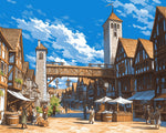 Medieval town street cross stitch kit for beginners
