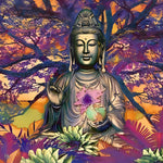 Meditating buddha with purple tree cross stitch kit for beginners